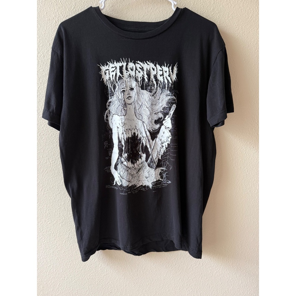 Get Lost Perv Black Graphic T-Shirt Horror Manga Anime Goth Streetwear Large